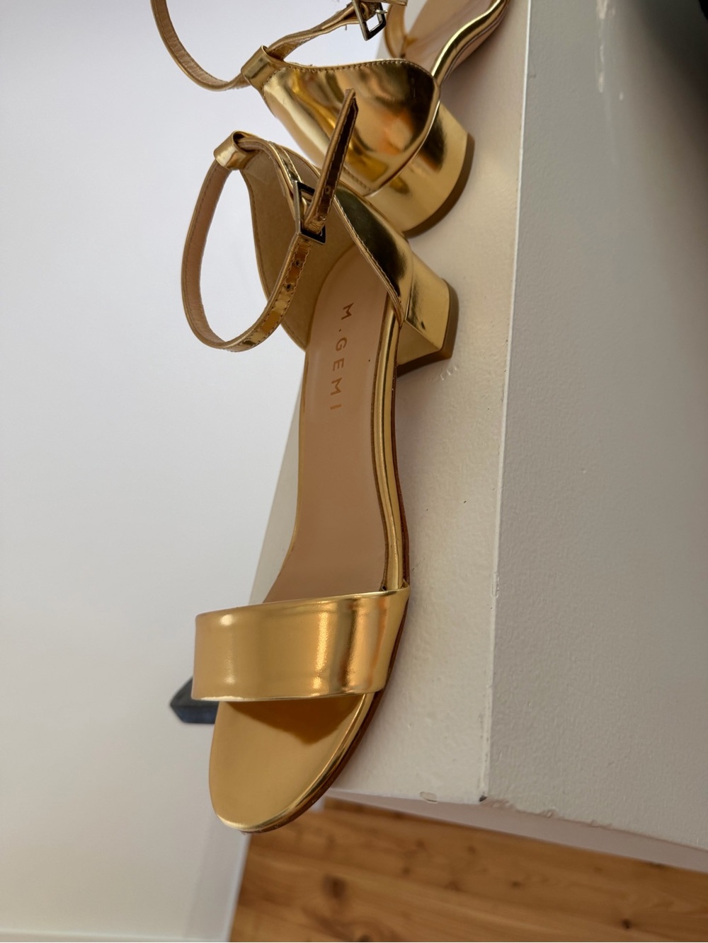 M. Gemi Metallic Gold Ankle-Strap Block Heel Sandals